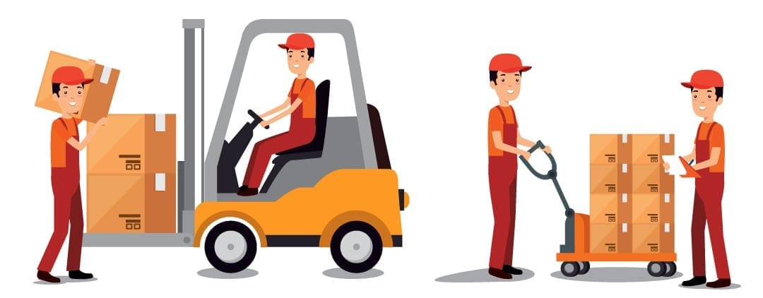 forklift training courses dublin - Global Training Solutions - cartoon of warehouse workers