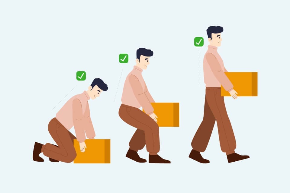 Illustration showing proper manual handling lifting technique